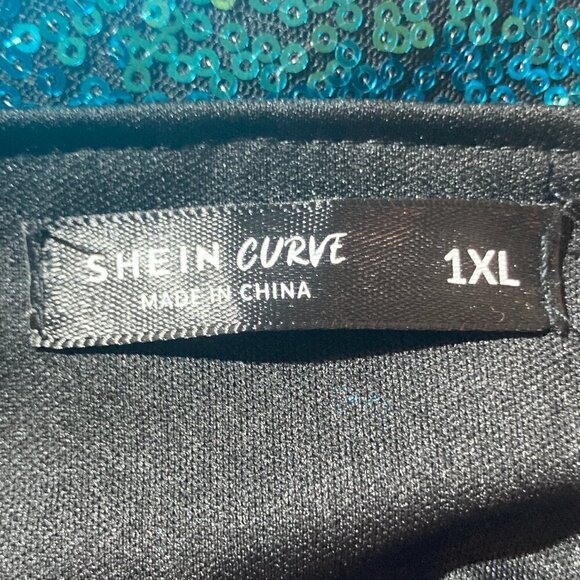 Shein Curve SZ 1XL Plus Teal sequin & satin top party formal holiday - Picture 8 of 11